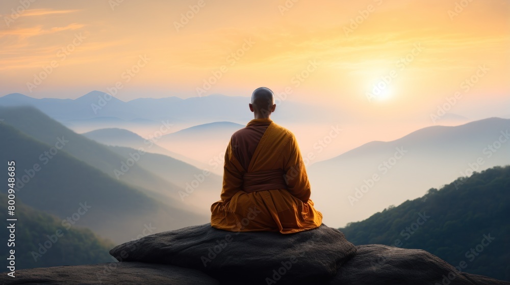 Serene Meditation Overlooking Misty Mountains