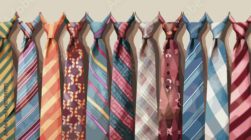 Stand with different stylish neckties closeup Vector