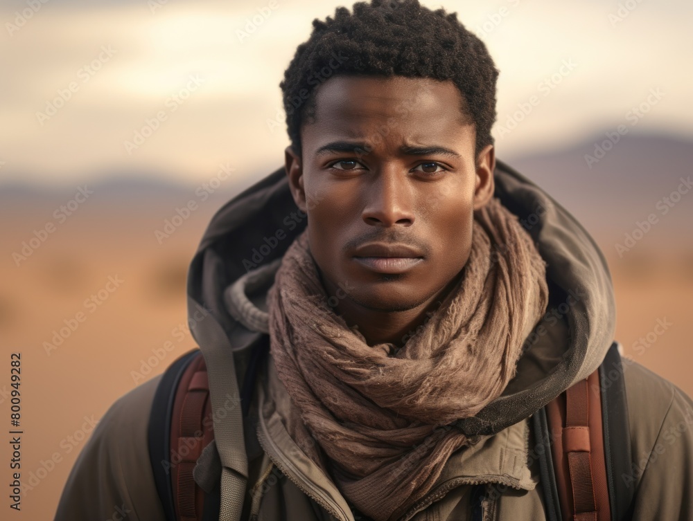 Adventurous hiker in the desert Adventurous hiker in the desert
