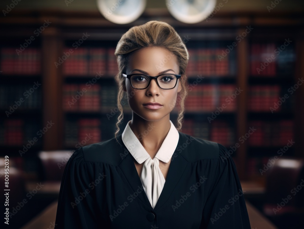 Serious professional woman in law library Serious professional woman in law library