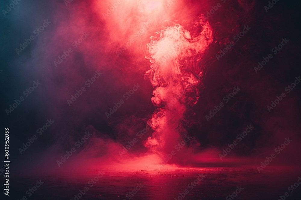 Unveiling the Shadows: Red Spotlights Carve Through Smoke in a Moody Scene Unveiling the Shadows: Red Spotlights Carve Through Smoke in a Moody Scene