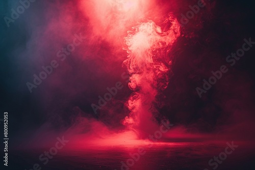 Unveiling the Shadows: Red Spotlights Carve Through Smoke in a Moody Scene