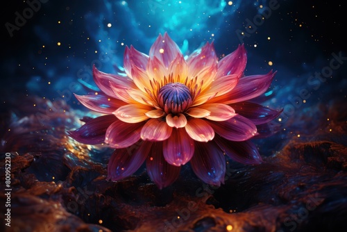 Vibrant Lotus Flower in Mystical Cosmos