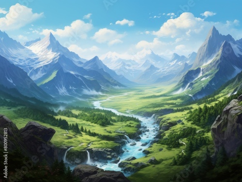 Majestic Mountain Landscape with Flowing River
