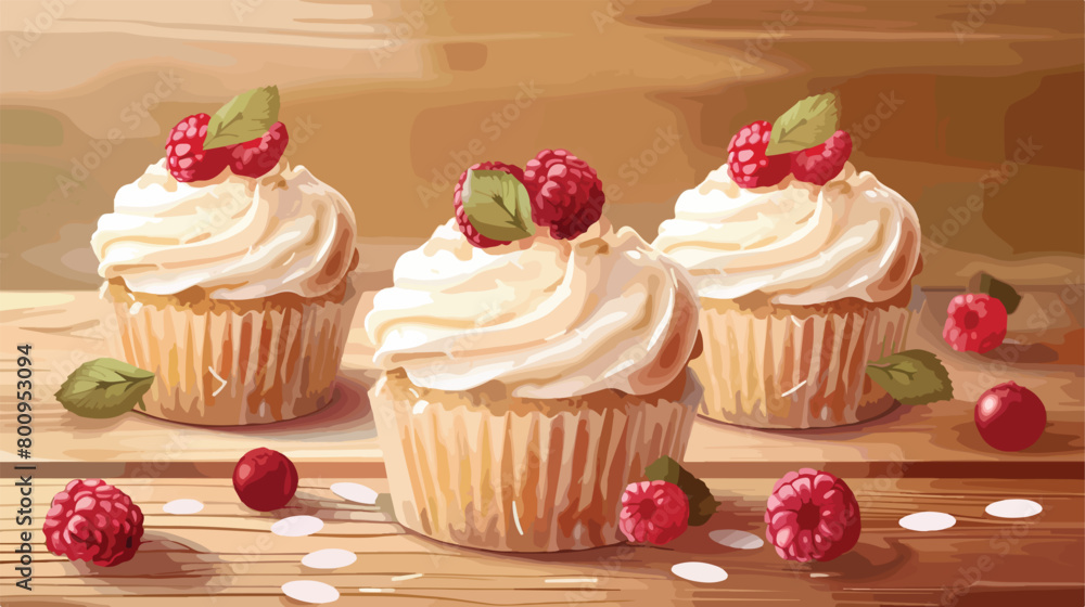 Sweet muffins on wooden background Vector style vector