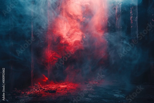 Crimson Cutters: Smoke and Light in a Moody Cinematic Scene