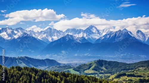 Majestic Mountain Landscape with Forested Hills © Balaraw