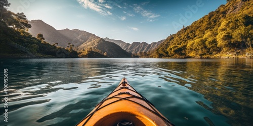 Serene kayaking adventure in scenic mountain lake