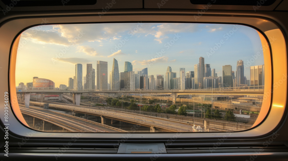 Naklejka premium City view from train window