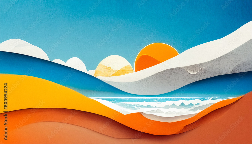 Sea sand sun scape for summer background Seamless paper cut design Sea sand sun scape for summer background Seamless paper cut design