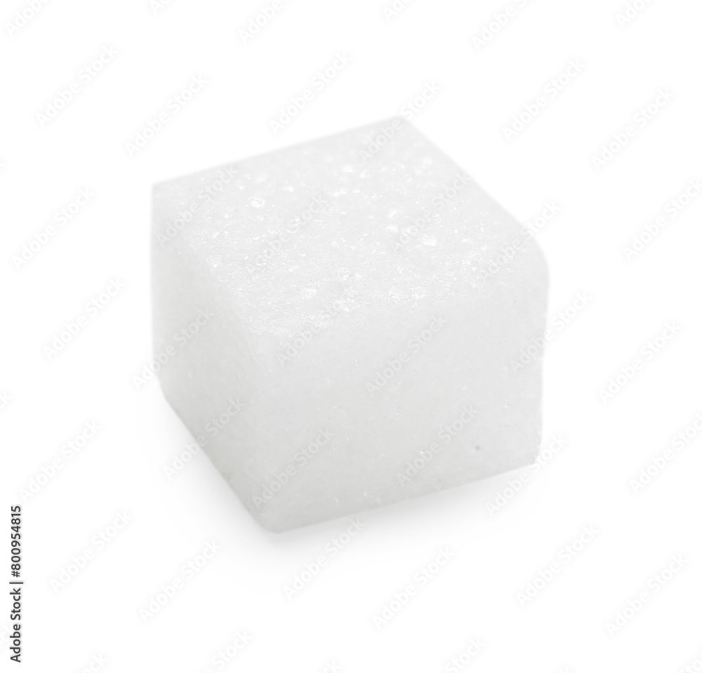 One refined sugar cube isolated on white One refined sugar cube isolated on white