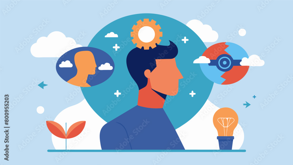 The the demonstrates how to use cognitive reframing to reframe negative thoughts into more positive and empowering ones.. Vector illustration The the demonstrates how to use cognitive reframing to reframe negative thoughts into more positive and empowering ones.. Vector illustration