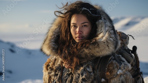 Adventurous woman in winter clothing