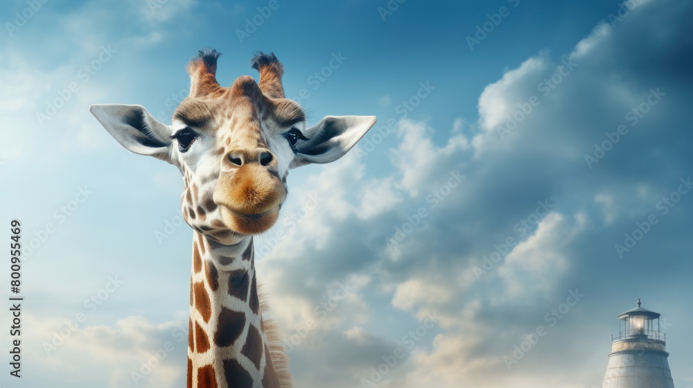 Naklejka premium Curious Giraffe in the Sky