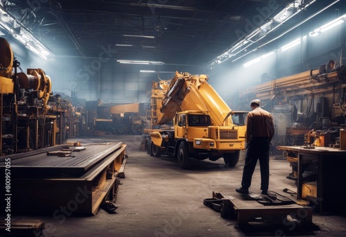 'repair truck inspection workshop trench garage automotive axle background bay change engine examining exhausted fix fixing grease lighting lorry maintenance' photo