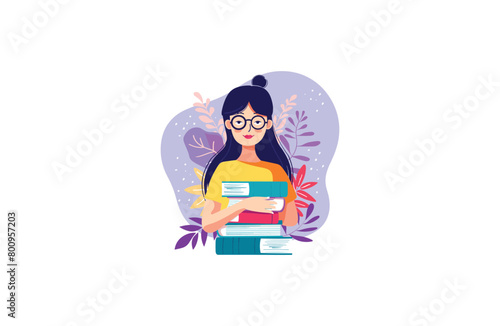 Book lady vector illustration flat design logo