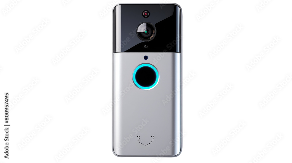 A sleek silver and black cell phone equipped with a camera on transparent background A sleek silver and black cell phone equipped with a camera on transparent background