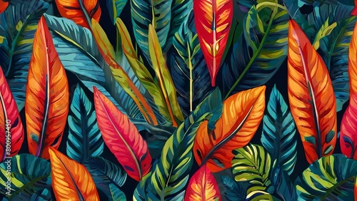 Abstract background with colorful tropical leaves.