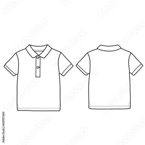 Technical sketch of a polo shirt. Front and back flat design vector.
