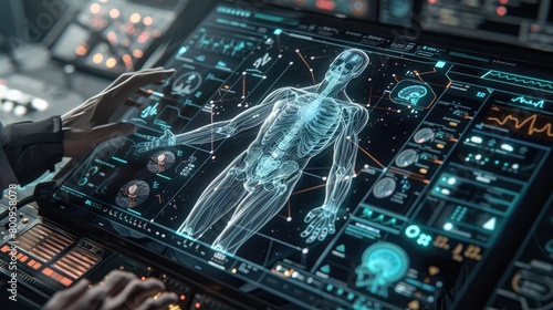 A healthcare AI analyzing a complex medical scan to assist doctors in diagnosis and treatment planning.