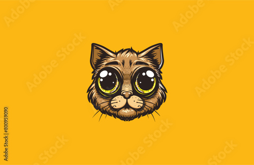 Big eyes cat vector illustration flat design logo