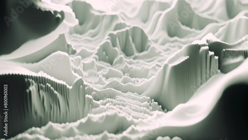 A breathtaking close up view of a grand and imposing mountain range stretching as far as the eye can see, 3D abstract extrusions, resembling futuristic architecture photo