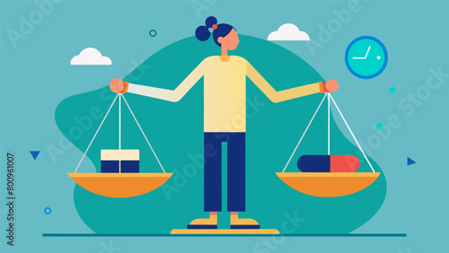 An abstract illustration of a person balancing on a scale with one side representing proper dosing and the other side representing over or.