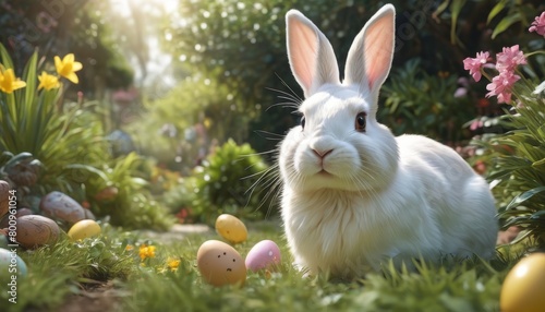 Springtime Joy with Furry Easter Bunny on Egg Hunt