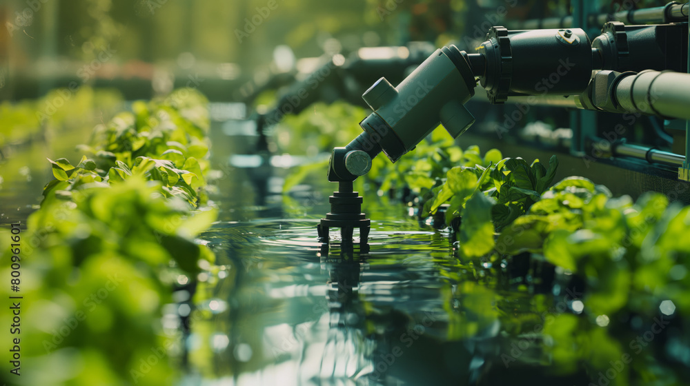 Precision agriculture technology with a robotic arm watering lettuce plants in hydroponic system Precision agriculture technology with a robotic arm watering lettuce plants in hydroponic system