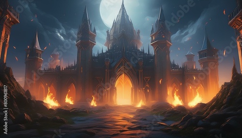 Infernal Majesty: Exploring the Gothic Realm of Eternal Flames" "Flames of the Dark: Journeying Through the Gothic Abyss" fire, night, flame, sky, heat, light, hot, sunset, burning, sun, fireplace