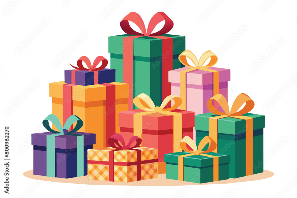 Fototapeta premium Pile of colorful gift boxes, vector cartoon illustration.