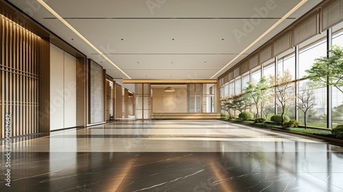 Contemporary Lobby Design with Indoor Garden View AI Generated.