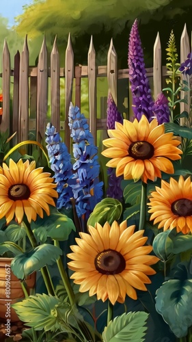 Summer garden border painting nature outdoors.Ai generative