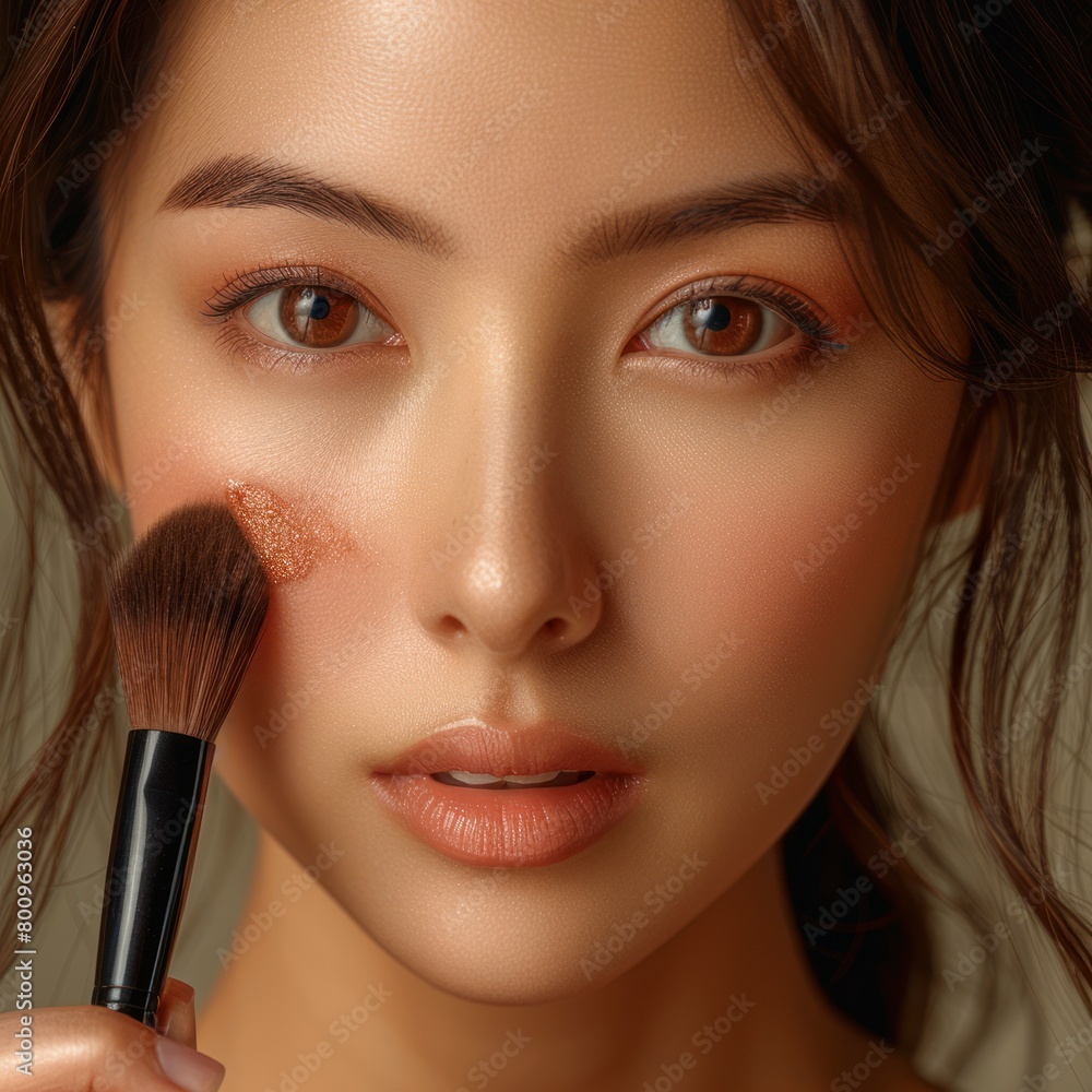 Photo portrait of a Woman holding a makeup brush Photo portrait of a Woman holding a makeup brush