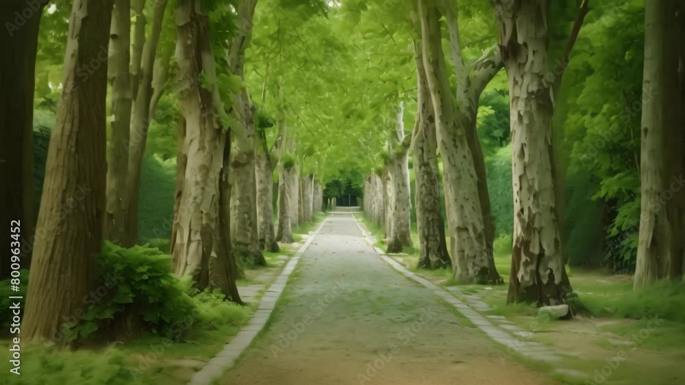 A tranquil pathway lined with graceful trees and cobblestones, inviting you to take a peaceful stroll, A cobbled pathway flanked by towering sycamore trees in a park A tranquil pathway lined with graceful trees and cobblestones, inviting you to take a peaceful stroll, A cobbled pathway flanked by towering sycamore trees in a park