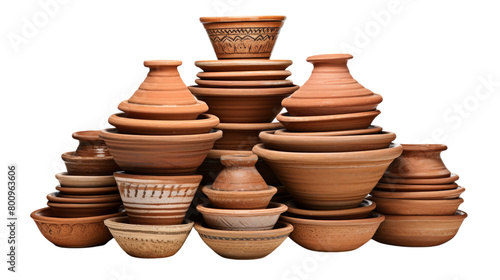 A stack of clay pots balanced precariously on top of each other