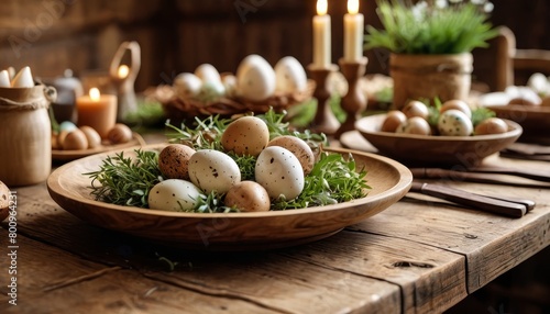 Elegant Springtime Dining Table Arrangement With Easter Decorations and Natural Elements