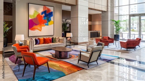 Elegant Reception Area with Vibrant Accent Chair