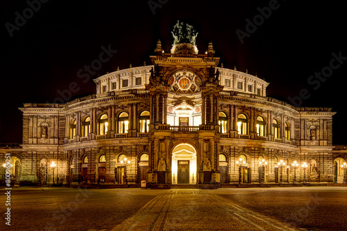 Semperoper opera house in Dresden night view, Germany.