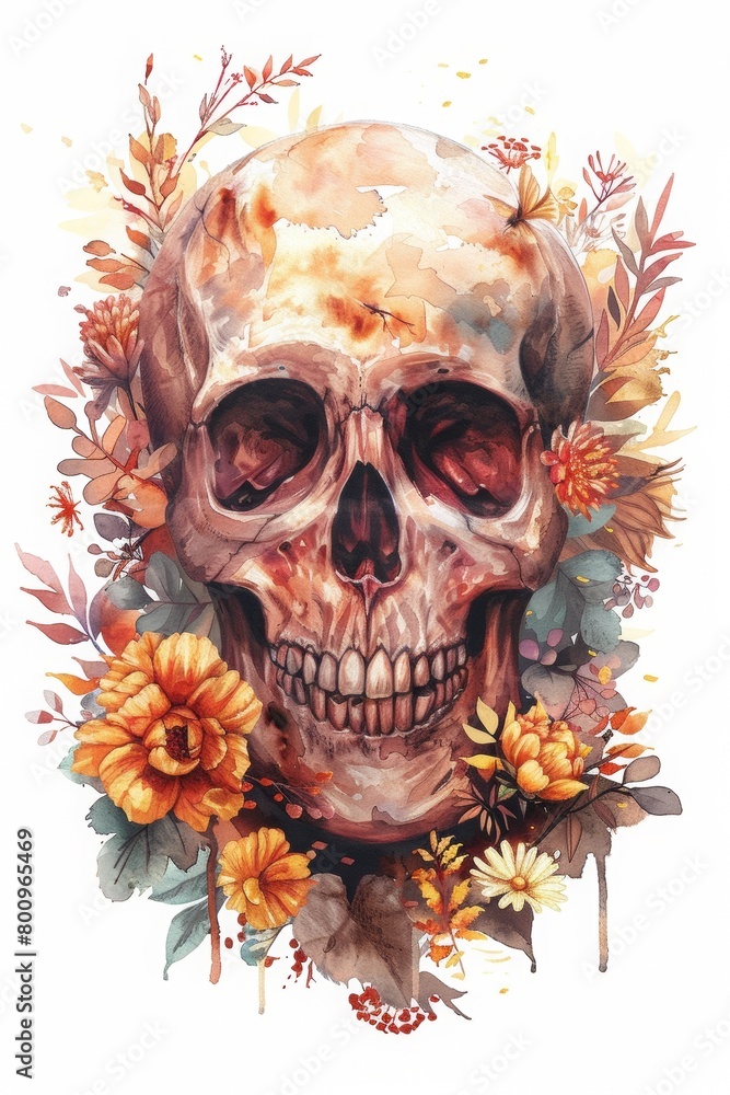 Fototapeta premium Gothic theme with skull and roses, tattoo elements, AI generated