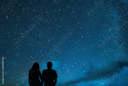 Silhouettes of friends or lovers stargazing together, their outlines traced against the backdrop of a vast, twinkling night sky, Generative AI
