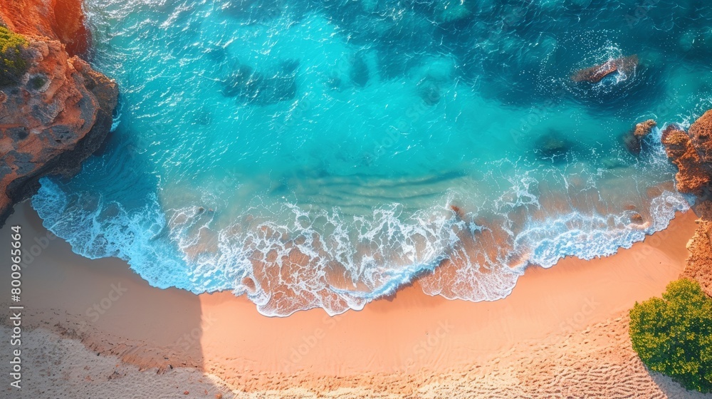 Aerial View of Sandy Beach and Ocean. Generative AI