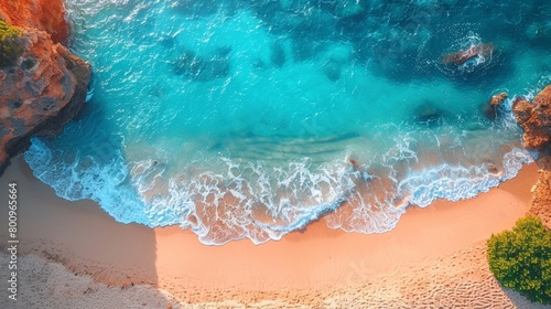Aerial View of Sandy Beach and Ocean. Generative AI