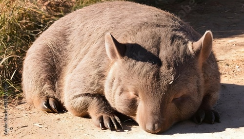 A Sleepy Wombat Curled Up In A Patch Of Sunlight