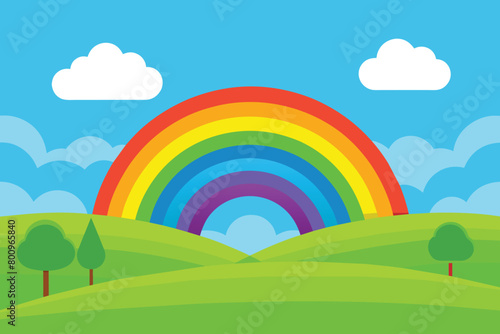 Rainbow on a Field Sunny Day vector design