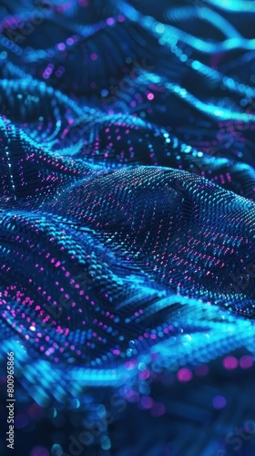 Detailed view of swirling blue and purple hues in an abstract digital background