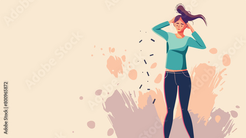 Woman with problem of limbs numbness on light background