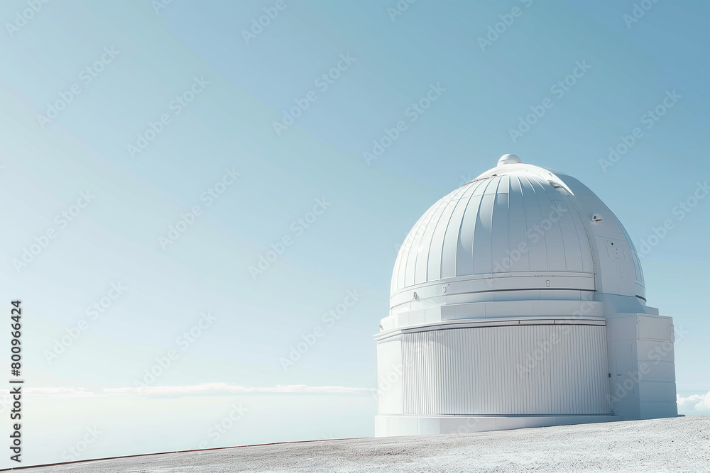 Fototapeta premium photo against a clean white backdrop, an observatory's architectural beauty is highlighted, representing humanity's quest to unravel the mysteries of the universe,