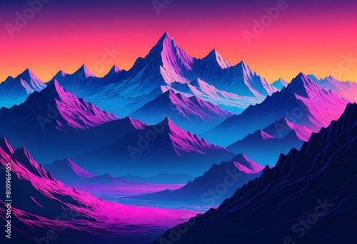 Cyberpunk Serene Mountain Range At Sunset Majestic (1)