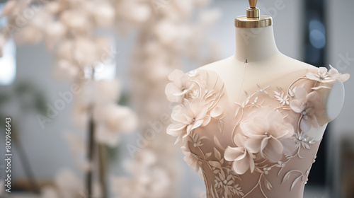 white dress decorated with flowers embroidery 